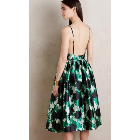 Rachel Antonoff Dress Green Black Floral Eliora Low Back Fit & Flare Size 12 - Picture 6 of 16